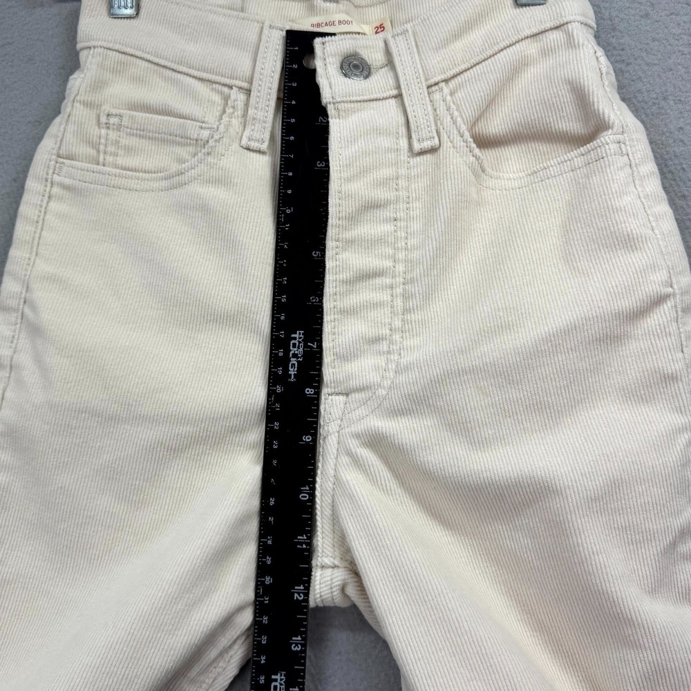 Levi's Ribcage Bootcut Pants Womens 25 Beige Corduroy Stretch Cords Button Fly - Picture 8 of 15